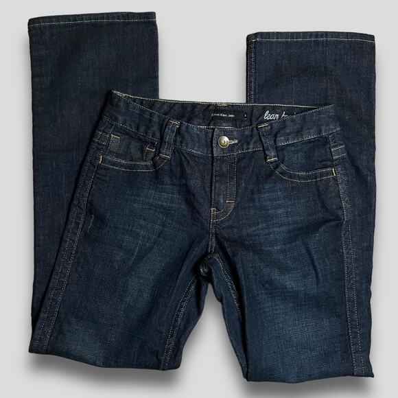 CALVIN KLEIN JEANS FLAP POCKET LEAN BOOTCUT Y2K AIKO BOOTCUT DARL BLUE JEANS 8 - Picture 1 of 10